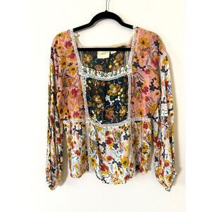 Anthropologie Maeve Nikki Boho Floral Blouse Size S Multicolor Lace peasant boho